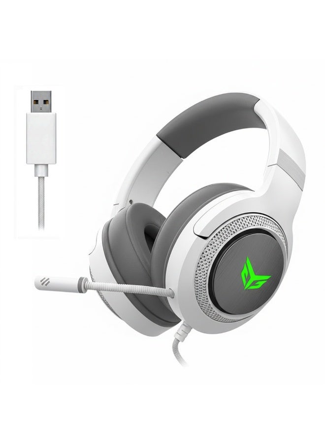 بينجل سماعة ألعاب G51 USB RGB - صوت محيطي افتراضي 7.1 ومكبرات صوت 40 مم مع صوت جهير عميق - وسادات أذن جلدية مسامية - ميكروفون قابل للفصل مع خاصية إلغاء الضوضاء - متوافقة مع أجهزة الكمبيوتر الشخصية و PS4 | أبيض - Image 1